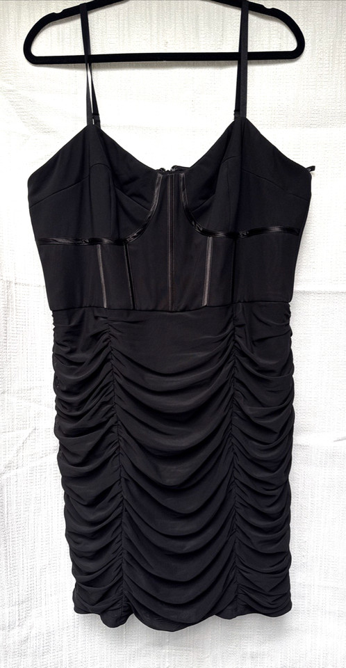 City Chic Size L 20 Black Corset Mini Dress Ruched Bodycon Bustier Party Cockail
