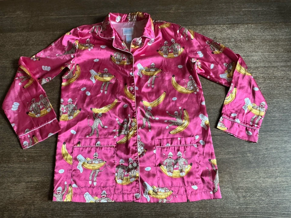 Nick & Nora Niña XL 14/16 Largo Pijama Conjunto Calcetín Mono Plátano Rosa Satinado Dormir Foto 3 de 4