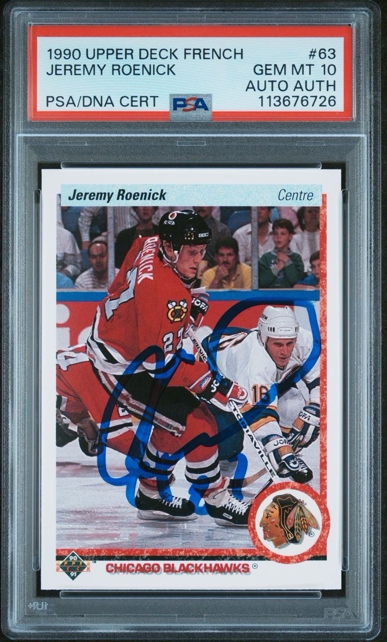 Jeremy Roenick 1990 UPPER DECK FRENCH #63 Rookie Card  PSA 10 DNA AUTO AUTHENTIC