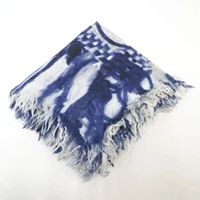 CHANEL large stole 100% silk 130×190 CC mark tweed navy white /br6544