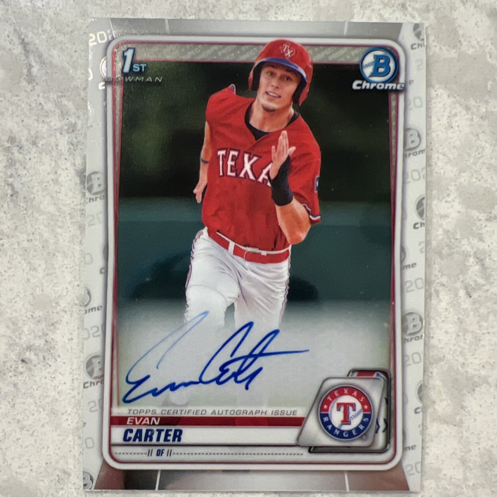 Topps 2020 Bowman Draft Chrome Evan Carter Auto Rookie #CDA-EC Texas Rangers