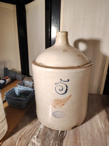 Vintage 5 Gallon Jug Red Wing Union Stoneware 1906'-30' 4" Wing Shouldered B-
