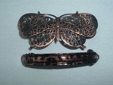 BUTTERFLY COPPER TONE METAL HAIR BARRETTES UP DO HAIR ACCESSORY