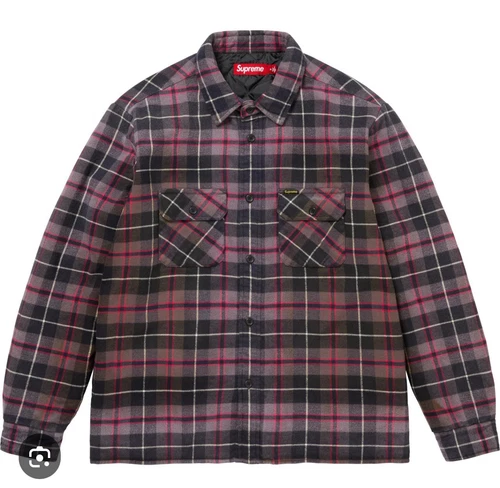 Veste chemise tartan à carreaux matelassée Supreme grise FW24 homme petit neuve dans son emballage