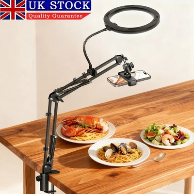 Overhead Phone Mount with Ring Light Flexible Arm Tripod Phone Camera Holder UK