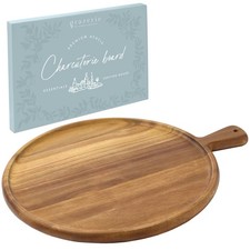 Charcuterie Board - Round Acacia Wood Cutting for Kitchen with Handle Cheese