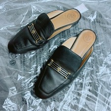 Tory Burch Logo Black Leather Mules in Size 7.5