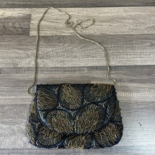 La Regale Bronze Beaded Clutch Evening Bag Rhinestone Accent Vintage