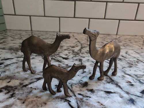 3-Solid Brass Miniature Camels Figurines-SMALL-DETAILED-SELLING TOGETHER 