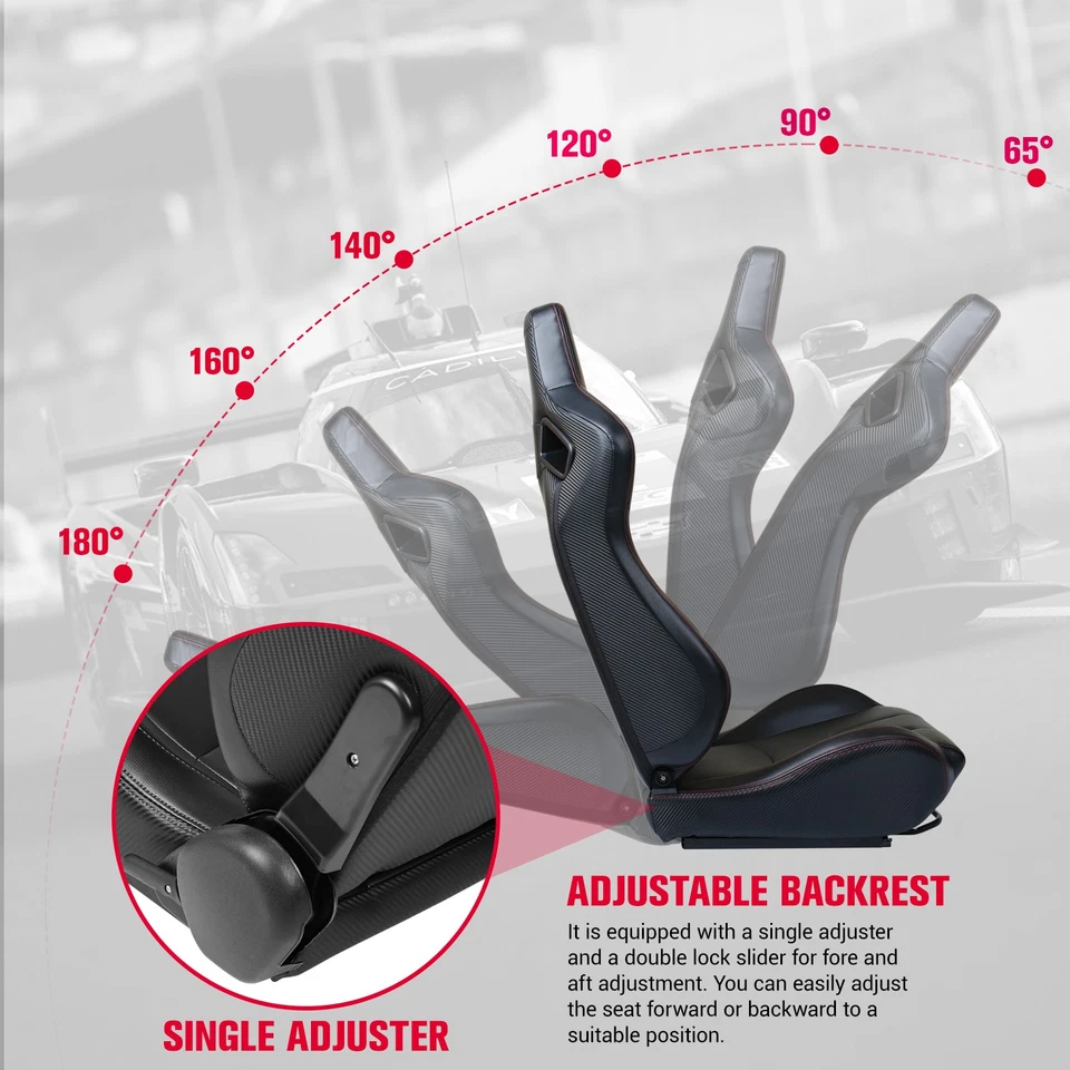 2X Universal Reclinable Bucket Seats Cars PVC Adjustable Racing Seats Black - Bild 3 von 4