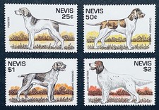 NEVIS DOG STAMPS SET DI 4 MNH 1995 CANI SETTER INGLESE OLD DANISH POINTER PETS