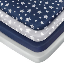 Pack and Play Sheets Boys, 4 Pack Mini Crib Sheets, Stretchy Pack and Play Playa