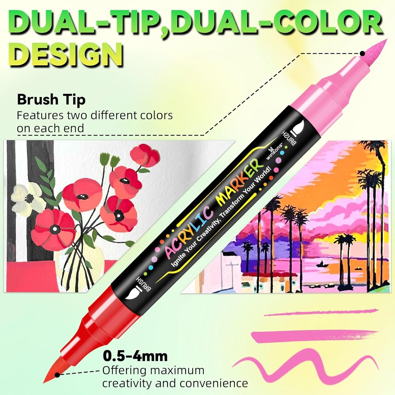 72 Colors Dual Tip Acrylic Paint Markers Set Waterproof Pens for Rock Wood Art