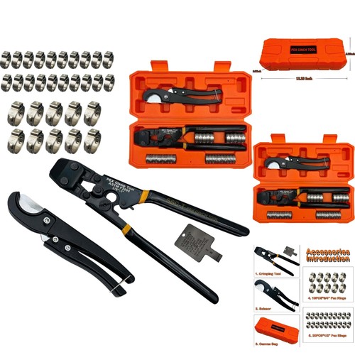 PEX Cinch Tool Kit 3/8"-1" Stainless Steel Clamp Crimper & Pipe Cutter with Case