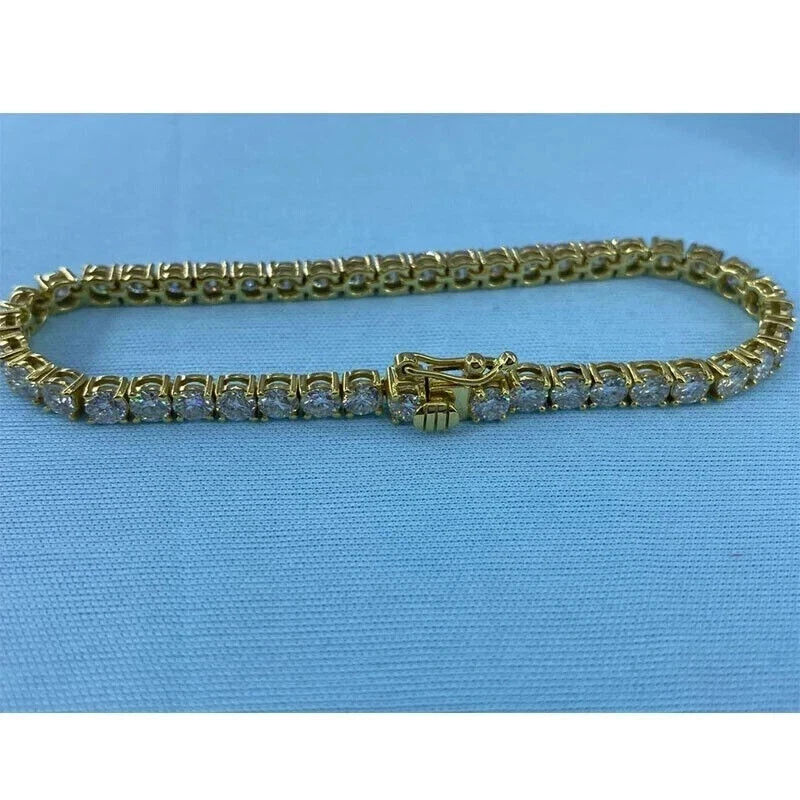 Lab Created Diamond 7.6Ct Round Cut 10K Yellow Gold Tennis Bracelet 7" inch - Image 4 of 4