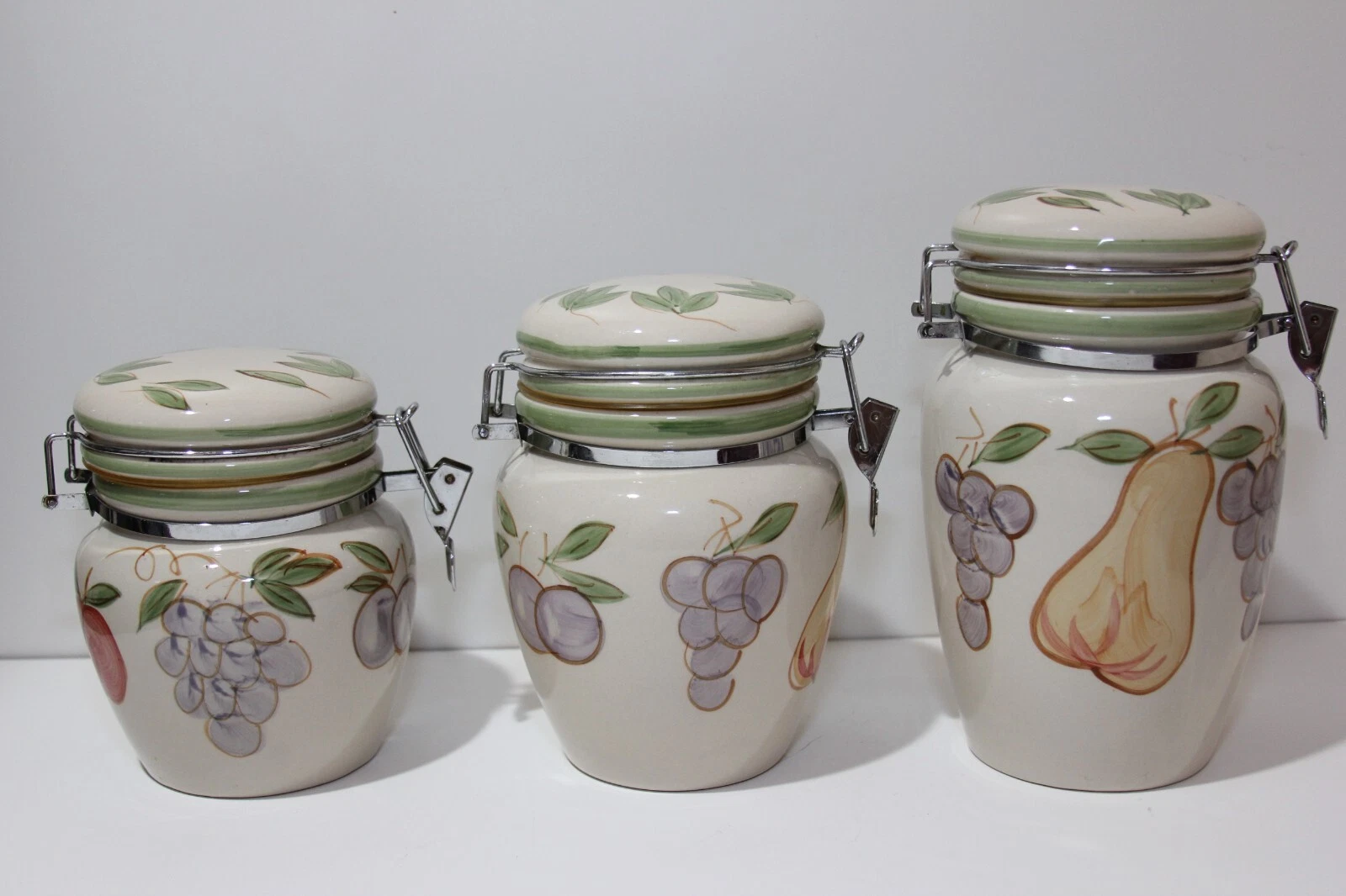 GIBSON Lot Of 3 Ceramic Canister Container Storage Jars With Hinged Lids