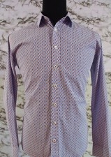 MEN'S ABELARD LIMITED, BLUE/BROWN POPLIN LONG SLEEVE SHIRT, AS NEW SIZE MED