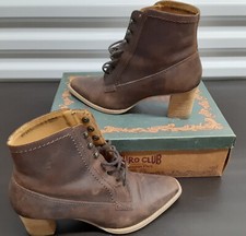Vintage Euro Club Lace Up Leather Granny Boots Rawhide Dark Brown