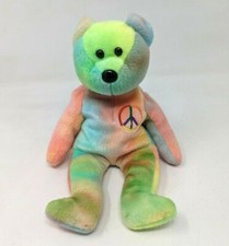 VTG 1996 Ty Beanie Baby Peace Tie Dye Bear Stuffed Animal Beanbag Plush Toy