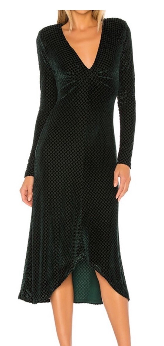 HOUSE OF HARLOW X REVOLVE Green Velvet V Neck Midi Dress XS