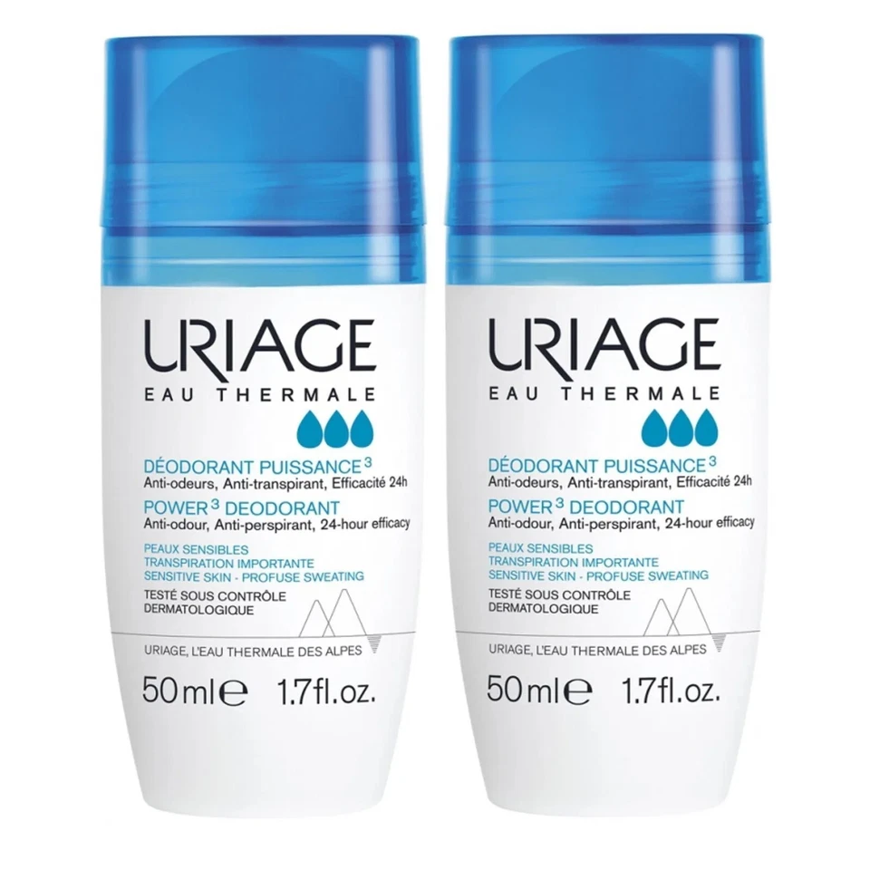 2 X Uriage Power 3 Anti-Odor Antiperspirant Roll On Deodorant 50mI Exp 10/2027 - Image 2 of 4