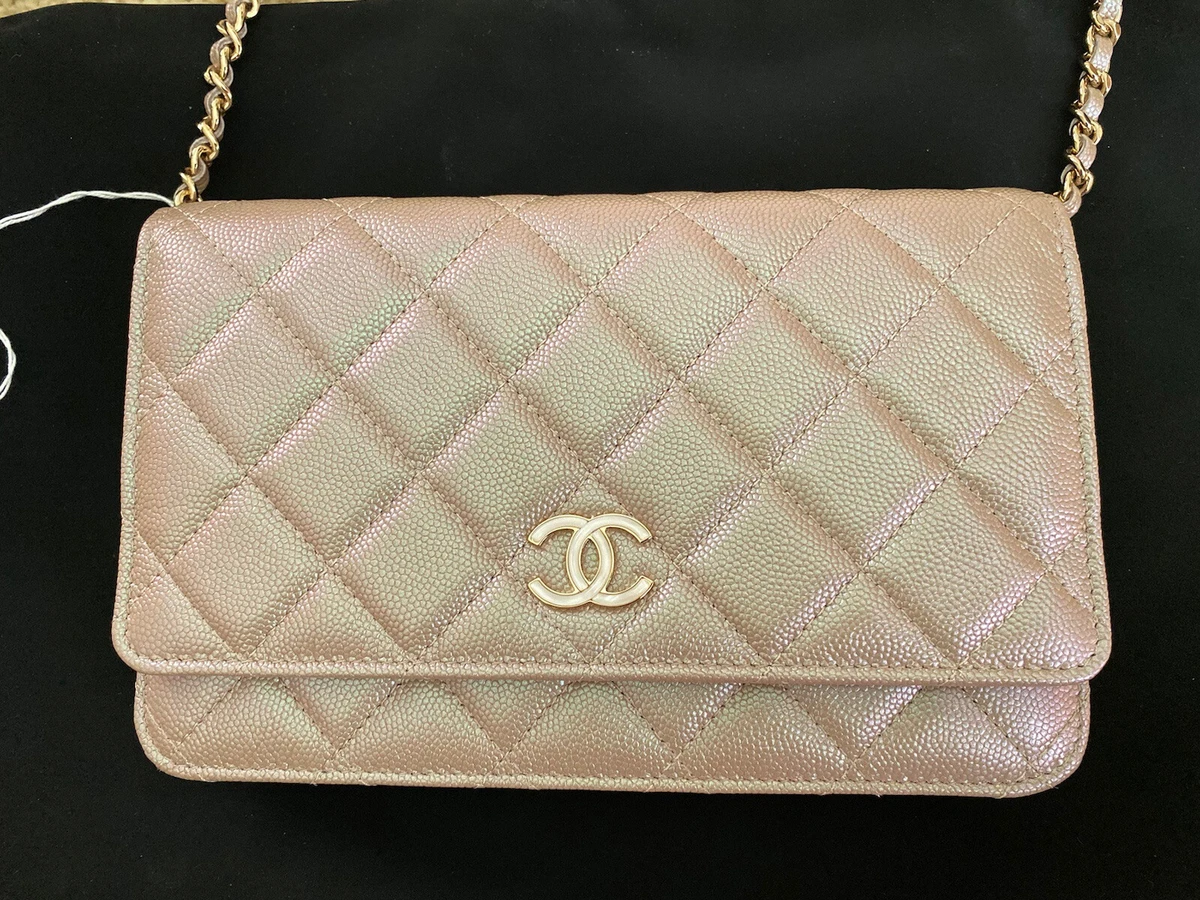 NIB 19S Chanel Iridescent Pink Caviar Classic Wallet on Chain Pearly C –  Boutique Patina