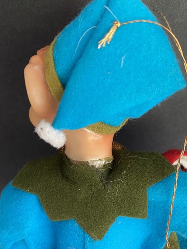 Rare Vintage Pixie Elf w/ candy cane Felt rubber Ornament Christmas knee hugger - Picture 10 of 12