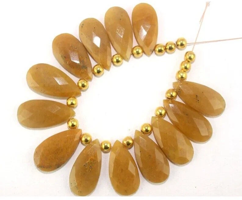 Natural Yellow Aventurine Pear Shape Faceted 11x24-13x26.5 MM Briolette Beads - Image 2 of 4