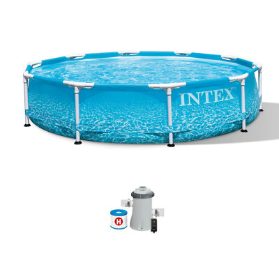Intex 28207EH 10'x30'' Steel Metal Frame Beachside Pool w/ Filter Pump (Open Box)