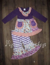NEW Boutique Floral Ruffle Pocket Tunic Dress & Striped Leggings Girls Outfit