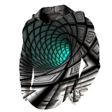 Mens Hoodie Pullover Hooded 3D Spiral Optical Illusion Black T Shirt LightWeight