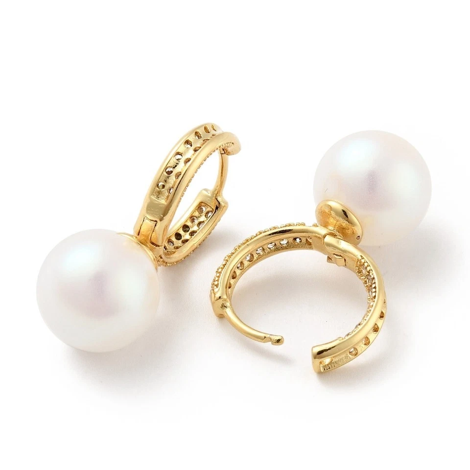 Ohrringe Creolen Messing  klare Zirkonia und Acrylperlen vergoldet 28xx15x12 mm - Bild 2 von 2