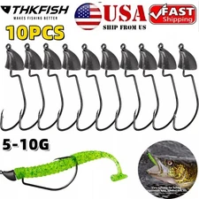 THKFISH 10X Bullet Jig Heads Swimbait Hooks Bass Fishing  Weedless Hook Offset