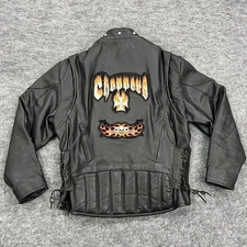 Bikers Dream Apparel Jacket Mens 44 Black Leather Choppers Flames Skulls Biker