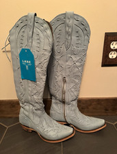 Lane Blue Leather Western Knee High Lace-Up Pointed Toe Boots Size 5