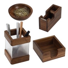 MultiBey 4pcs Walnut Office Supplies Desk Organizers, Wood Sticky Notes Holde...