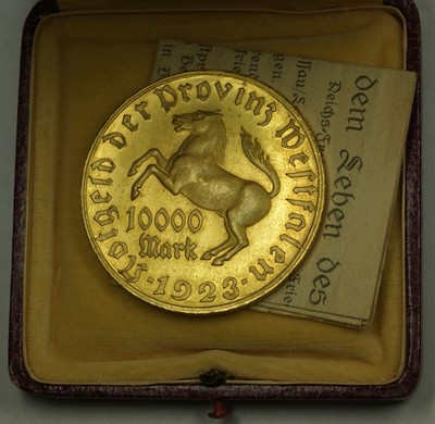 1923 Germany Westphalia 10000 Mark 10 Thousand Notgeld Coin w/ Box & Paper