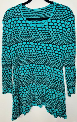 Tianello Steve Barraza Asbury Blouse Teal Black Bubble Print Sharkbite Tunic M