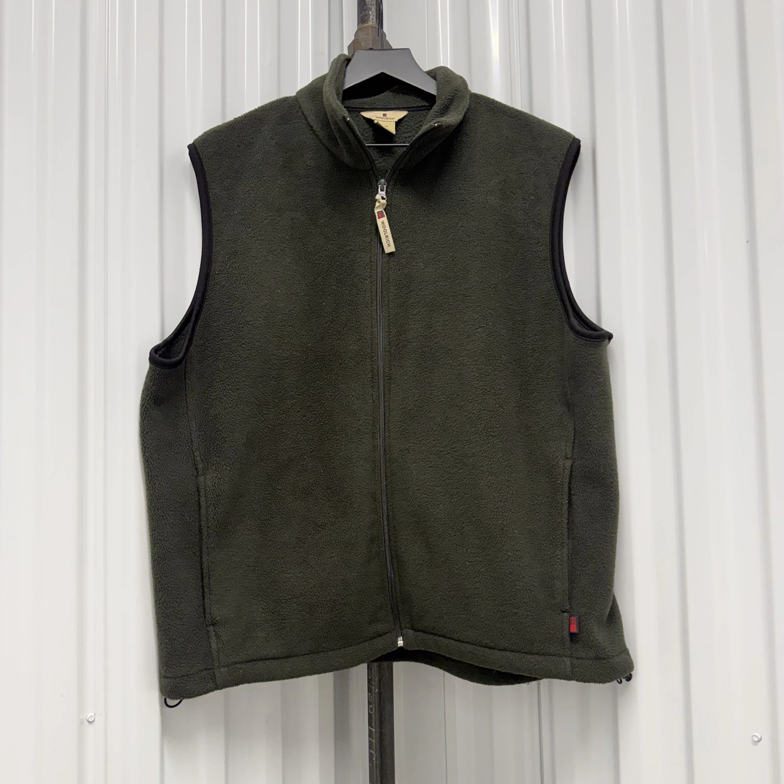 WOOLRICH Fleece Vest Mens Large L Olive Green Full Zip Work Wear