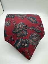 Vintage Arrow 100% Silk Floral Necktie Red Blue Made in USA Mens Tie