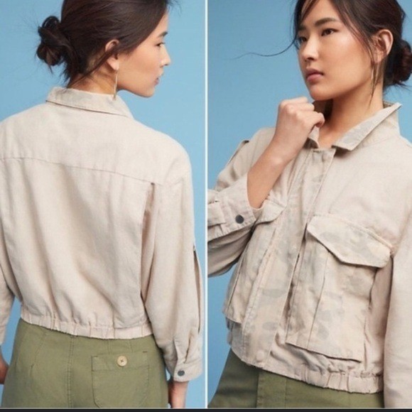 Anthropologie Hei Hei Ronan Cropped Linen Blend Camo Utility Jacket size XL