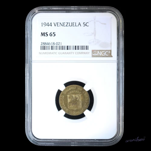 VENEZUELA 5 Centimos 1944 - NGC MS 65 - Y#29 - Denver Mint - WW2 Coinage