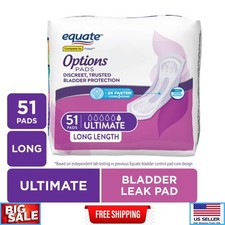 Equate Options Women  s Incontinence Pads Ultimate Absorbency, Long Length, 51 Ct