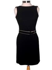 Ann Taylor Loft Petite Black Sleeveless Sheath Dress W/ Belt 4P Career Knee Y2K