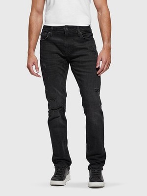 Guess Men s Davis Distressed Slim Straight Black Jeans Size 30
