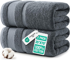 2 Pack Bath Towels Set, 35 X 70 Inches Oversized Bath Sheets, Gray