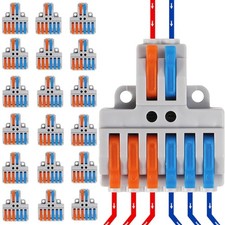 20PCS Lever Wire Connectors, 2 in 6 Out Quick Wire Connectors, Electrical Lev...