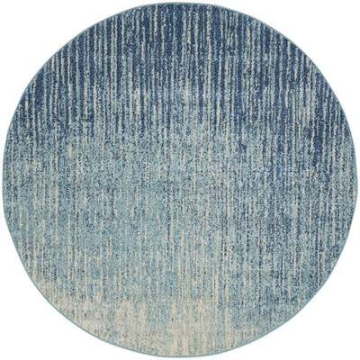 4' Blue and Ivory Abstract Power Loom Round Rug