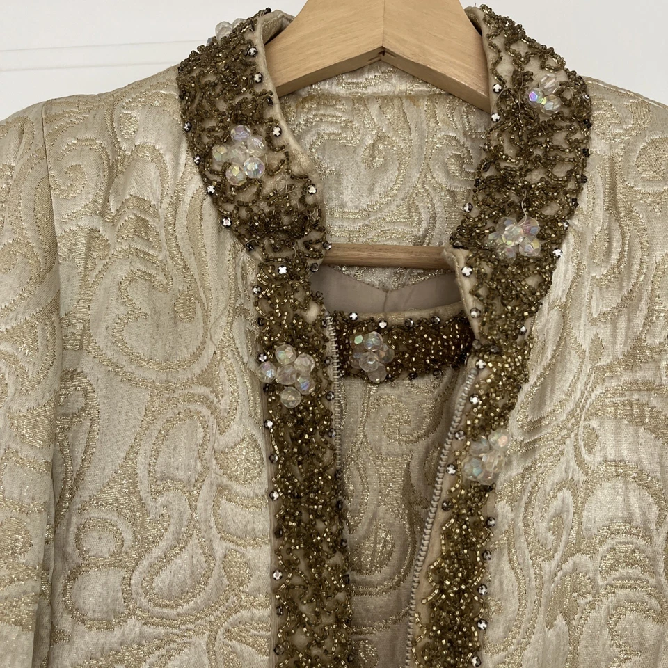 Vintage 60s Dress Coat Set Brocade Gold Beading An Original Barnett Gorgeous - Image 2 of 4