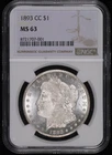 1893 CC Morgan Silver Dollar NGC MS-63